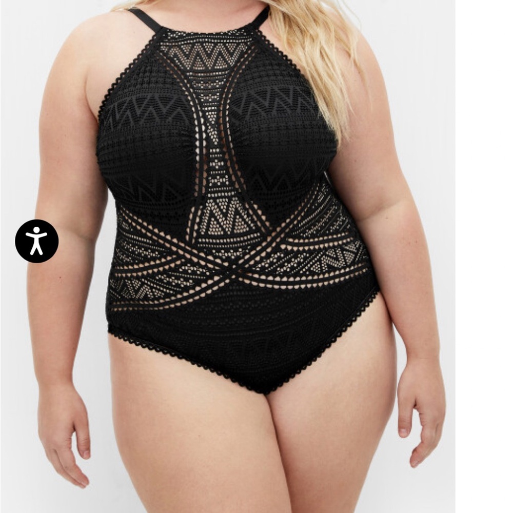 City Chic Black Lace One Piece Swimsuit